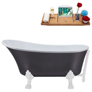 55" Streamline N355WH-WH Clawfoot Tub and Tray With External Drain