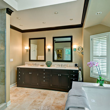 Transitional En Suite Dark Wood-Mode Cabinets