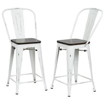 Carolina Classics Ash 24" Wood Seat Counter Stool in Matte White Elm (Set of 2)