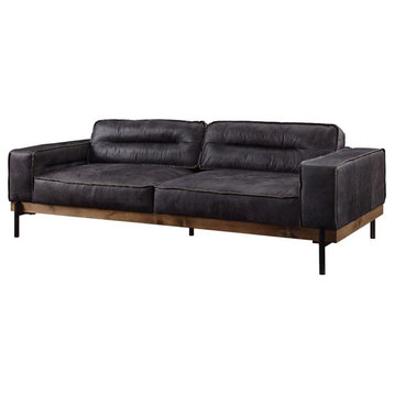 ACME Silchester Top Grain Leather  Sofa with Track Arm in Antique Ebony