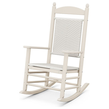 Polywood Jefferson Woven Rocking Chair, Sand/White Loom
