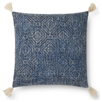 Blue 22"x22" Embroidered Pillow With Tassels