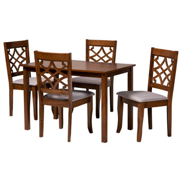 Angelle Modern Gray Fabric Upholstered and Walnut Brown Wood 5-Piece Dining Set