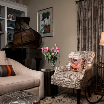 Transitional Living Room with Piano