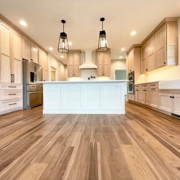 White Oak and Painted White Island Open Concept Kitchen