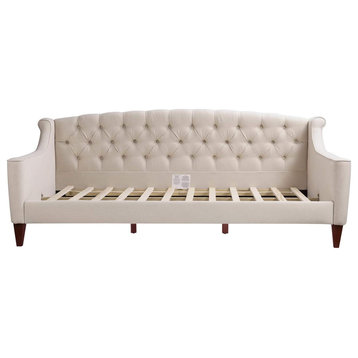 Twin Size Daybed, Upholstered Design With Diamond Button Tufting, Sky Neutral