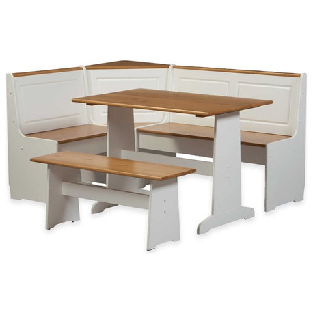 Riverbay Furniture Wood Indoor 3 Piece Kitchen Corner Nook Dining Set in White