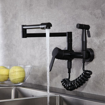 $139.99 Modern Single Handle Retractable Wall-Mount Pot Filler Matte Black Kitch