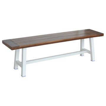 AmeriHome Indoor/Outdoor 63 in. Bench with Acacia Top and Metal Base - White