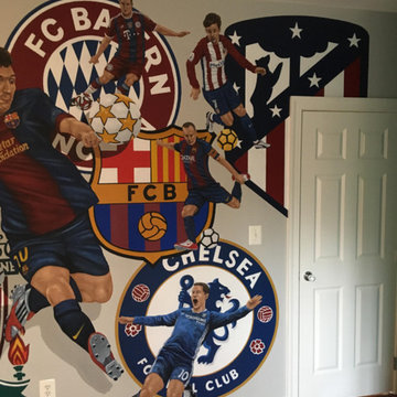 European Football/Soccer Clubs Mural, hand-painted in a bedroom by Tom Taylor