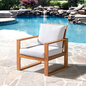 Weston Eucalyptus Wood Outdoor Chair With Gray Cushions