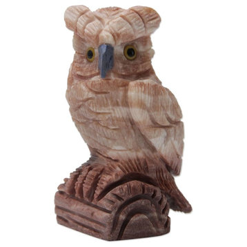Rosy Owl Calcite Sculpture