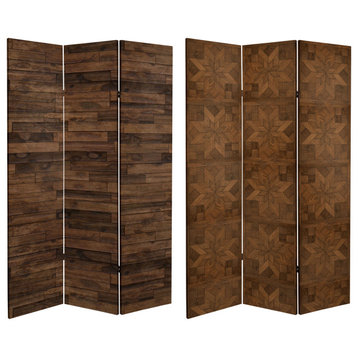 6' Tall Double Sided Walnut Wood Pattern Canvas Room Divider