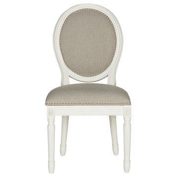 Holloway French Brasserie Linen Oval Side Chairs, Set of 2, Light Gray, Cream
