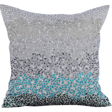 Blue Decorative Pillow Covers 22"x22" Silk, Northern Lights