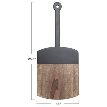 Modern Wood 2-Tone Cutting Board with Handle, Natural and Black