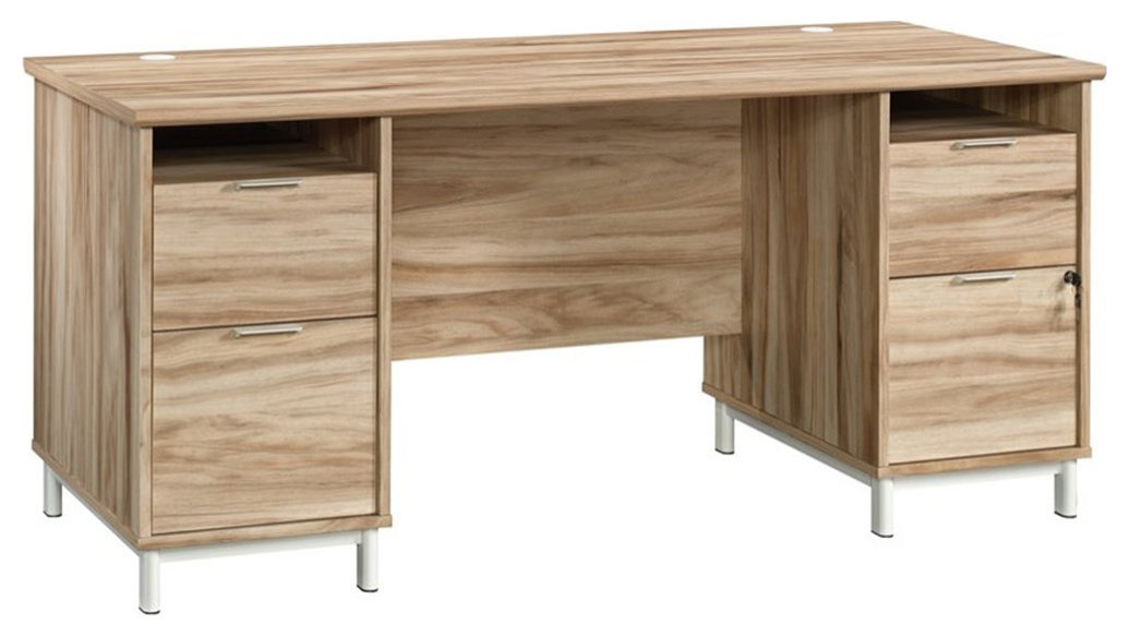 Pemberly Row Engineered Wood/Metal Executive Desk in Kiln Acacia ...