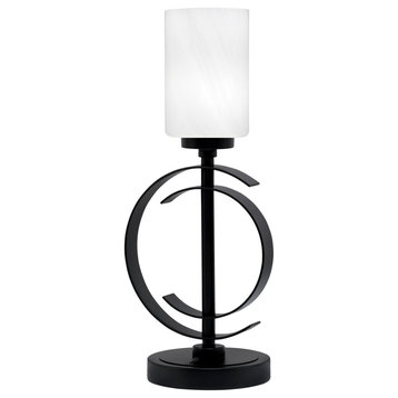 1-Light Table Lamp, Matte Black Finish, 4" White Marble Glass