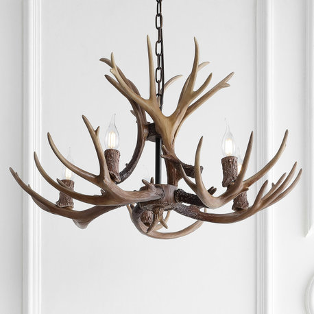 Eldora 30" Adjustable Resin Antler 5-Light Led Chandelier, Brown