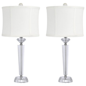 25.75" Clear Crystal Table Lamps,  Polished Nickel/Off White Shades, Set of 2