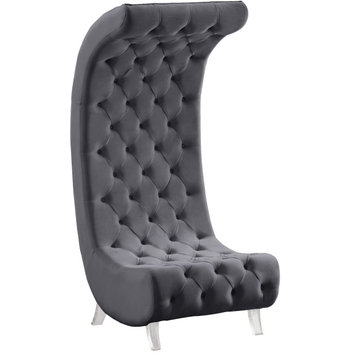 Crescent Velvet Upholstered Rounded Accent Chair, Gray