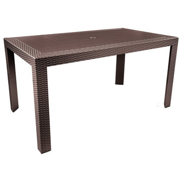 LeisureMod Mace Modern Weave Design Outdoor Patio Rectangle Dining Table, Brown