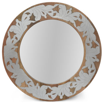 Darcy Handcrafted Mango Wood Aluminum Fitted Round Mirror
