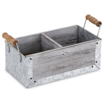 Gray Wash Wood And Metal 2 Slot Organizer With Side Handles