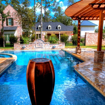Rectangular Pool 3 - disappearing fountain and pergola
