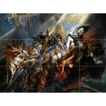 Tile Mural The Fall of Phaeton horses people Backsplash 6" Marble