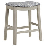 OSP Home Furnishings - Saddle Stool 24" Counter Height in Damask Navy Fabric with White-washed Finish - Saddle Stool 24" Counter Height in Damask Navy Fabric with White-washed Finish