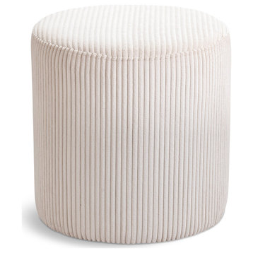 Roy Microsuede Fabric Upholsetered Ottoman/Stool, Beige, Round