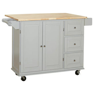Classic Kitchen Cart, Drop Leaf Top & Cabinets/Drawers With Round Knobs, Gray