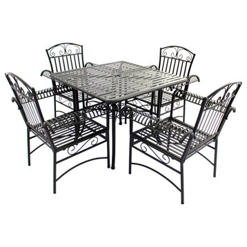 5-Piece French Quarter Outdoor Dining Set, Black Steel