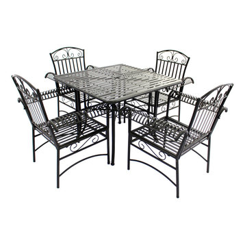 5-Piece French Quarter Outdoor Dining Set, Black Steel