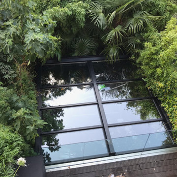 Birds eye view -Retractable Glazed roof for Lower Garden Terrace