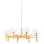 Hudson Valley Lighting - Dawson 8-Light Chandelier, Gold Leaf/White Plaster - Three separate pieces come together to form the pretty petal-shaped shades of this elegant botanical design. Gold leaf arms, canopy and backplate add shine and color to balance the soft, white plaster shades. This delicate design will bring a warm glow and a sense of style anywhere it's placed.
