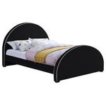 Meridian Furniture - Brody Velvet Upholstered Bed, Black, Queen - Get a good night's sleep with this Brody black velvet queen bed. Crafted from a mixture of wood, velvet, and foam, this bed is as comfy as it is cozy. Its soft black velvet bed frame features cream velvet piping, giving it an appearance reminiscent of gingerbread. Dark espresso wood legs complement the black-and-cream frame while providing sturdy support. Its contemporary design is perfect for any modern bedroom space, and its velvety texture ensures you get plenty of Z's.