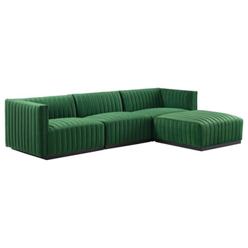 Conjure Channel Tufted Performance Velvet 4-Piece Sectional, Black Emerald