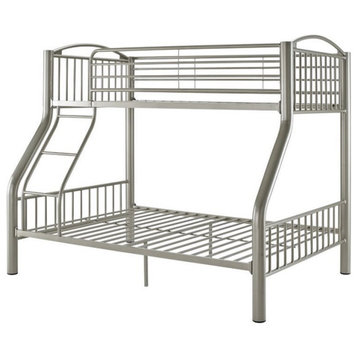 Linon Heavy Metal Twin Over Full Bunk Bed Attached Ladder in Pewter