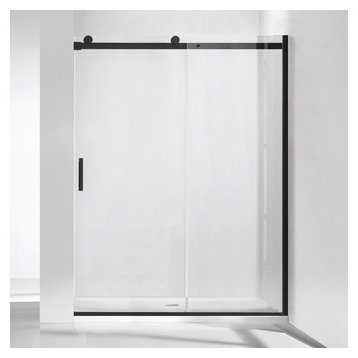 Rovigo 60" W x 76" H Single Sliding Frameless Shower Door, Matt Black