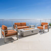 Crested Bay Outdoor Aluminum 4 Seater Chat Set with Fire Pit, Canvas Rust, Light Gray Fire Table