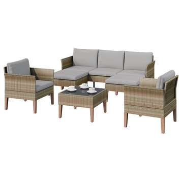 Isla 6-Piece Outdoor Conversation Set With Sofa, Club Chairs, Stone