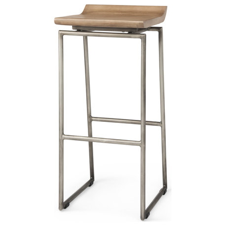 Givens Light Brown Solid Wood with Silver Metal Frame Bar Stool