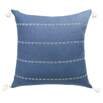 Estate Hand-Woven Navy Striped Linen Throw Pillow