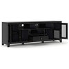 Contemporary TV Stand, Elegant Design With Glass Cabinet Doors, Black