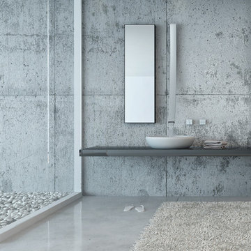 Luxury penthouse bathroom with floating vanity