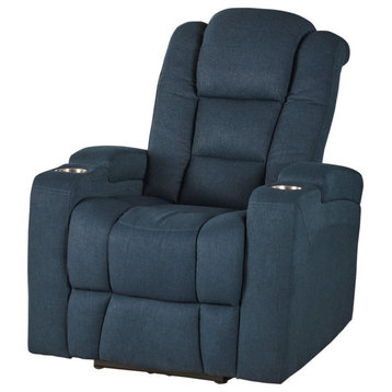 GDF Studio Everette Navy Blue Power Recliner With Arm Storage and USB Cord