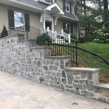 Stone Veneered Retaining Wall with Thermal Flagstone Caps in Chevy Chase, MD