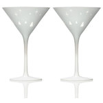 Rolf Glass - Wonderland White & Gold Martini 8.5oz - Set of 2 - You can find "Wonderland" in this Mid-Century painted glass martini. This sheer rim martini is painted white and gold with stars, evergreen trees, and three enchanted deer engraved into the paint. Each element is thoughtfully placed around the glass revealing it's golden lining.